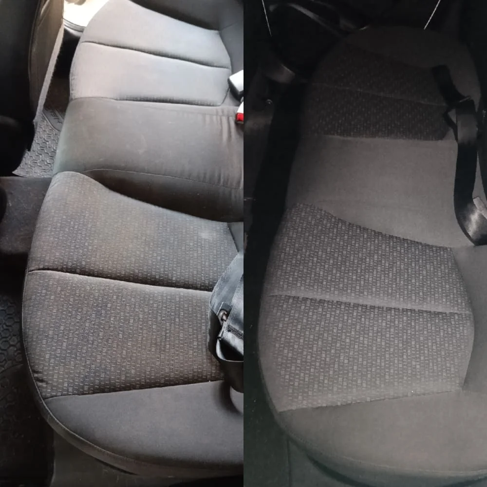 Estofado automotivo higienizado, antes e depois, pela H.R. em São Paulo